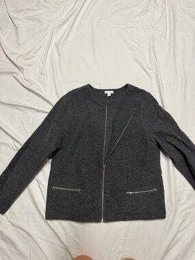 Charter Club 100% Merino Wool Dark Gray Knit Zip Accent Sweater